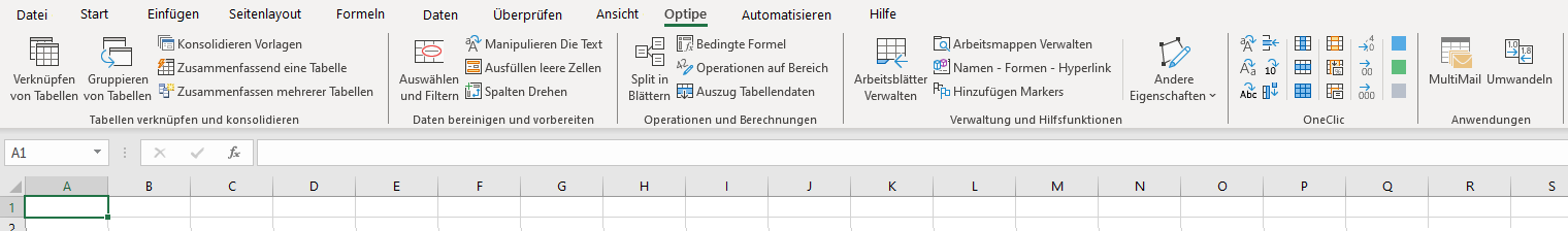 Optipe Ribbon Menüband der Optipe in Microsoft Excel: Tools zum Bearbeiten und Bereinigen von Daten in Tabellen